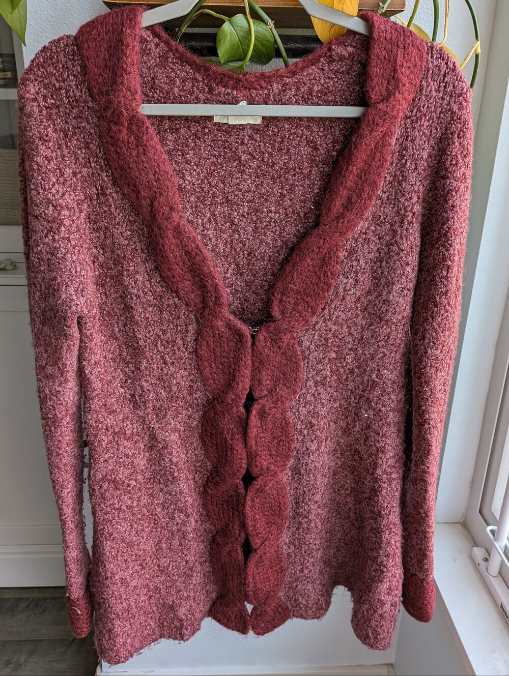 Anthropologie Sleeping On Snow Fuzzy Trim Boucle Knit Cardigan Sweater M